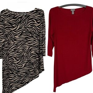 Lot Of 2 Chico's Travelers Tops Women's M Red/brown Animal Print Slinky Stretch